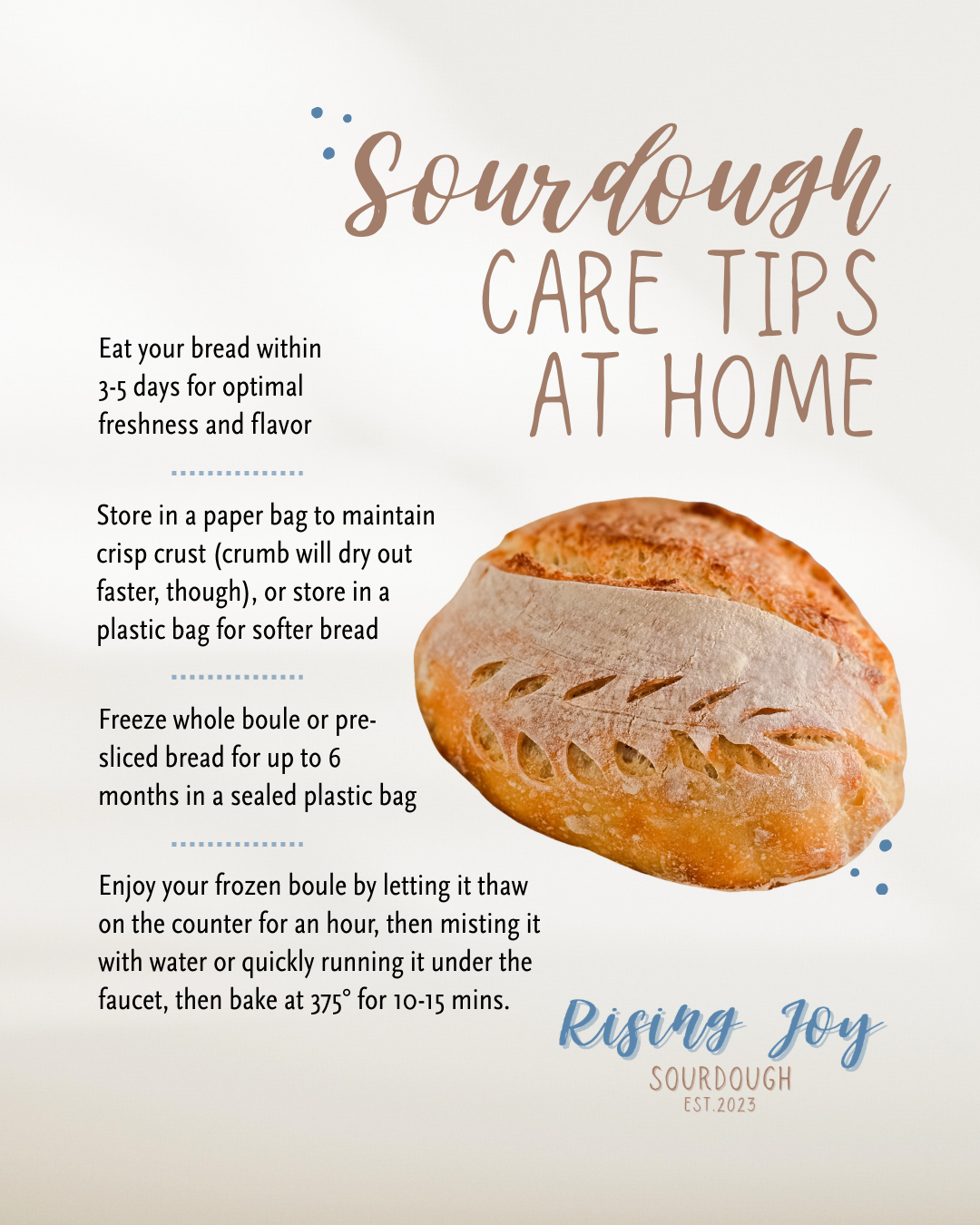 How to care for Rising Joy Sourdough at home